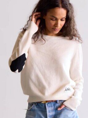 Kerri Rosenthal cashmere loved hearts patches white and black sweater